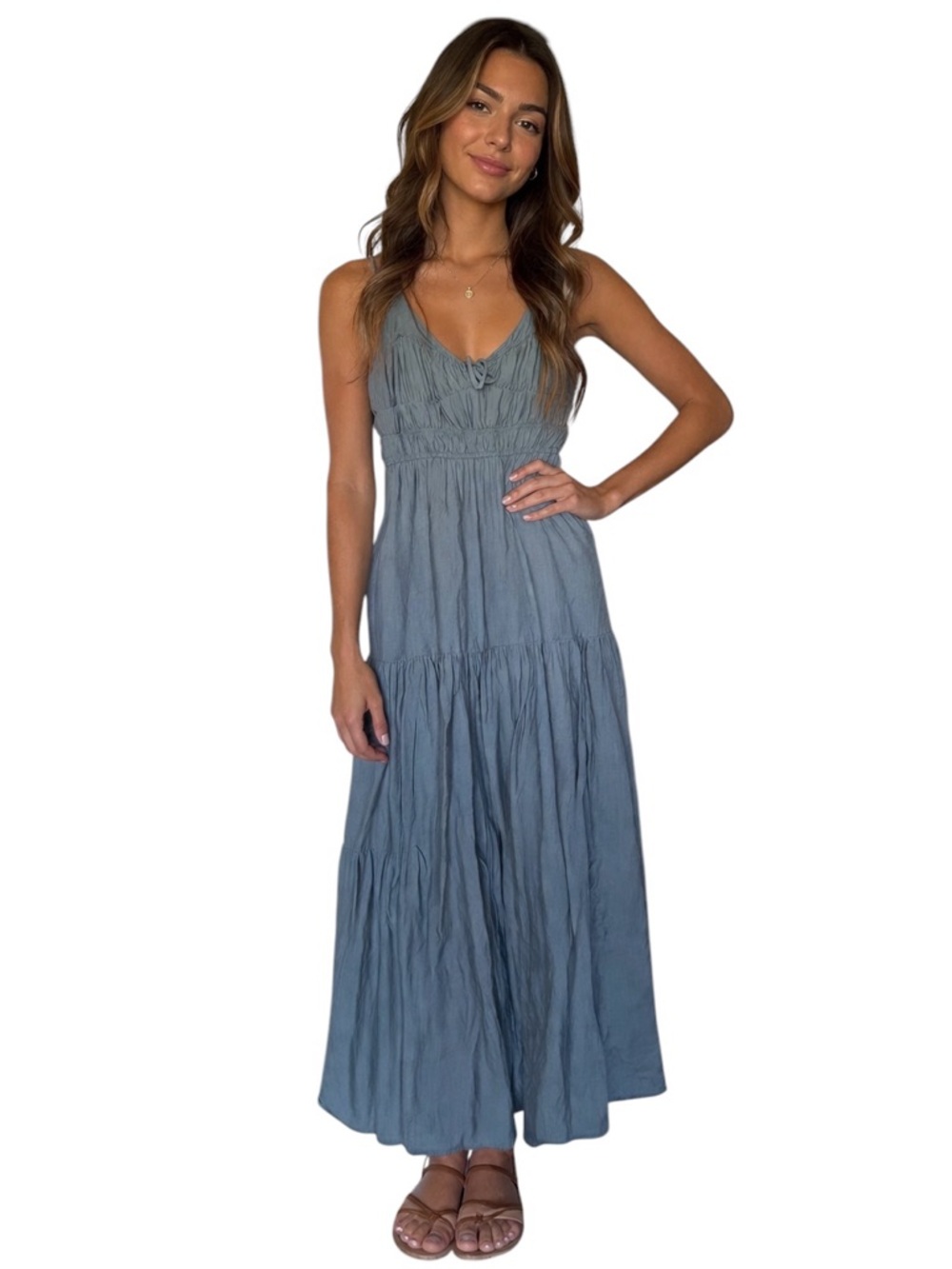 By the River Scoop-Neck Blue Maxi Dress -